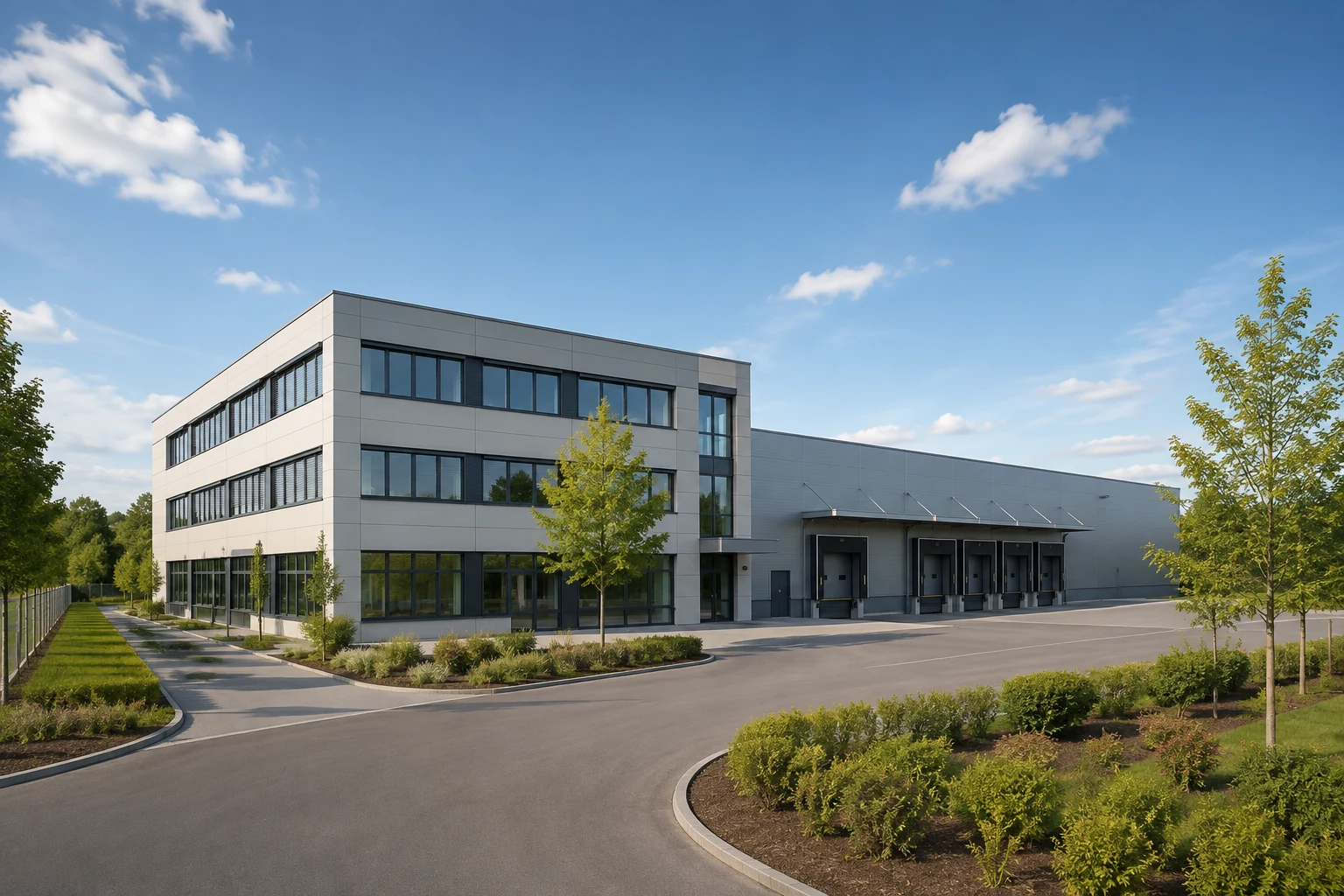 Büro- und Gewerbeimmobilie mit Bürotrakt, Hallenbereich und begrüntem Grundstück